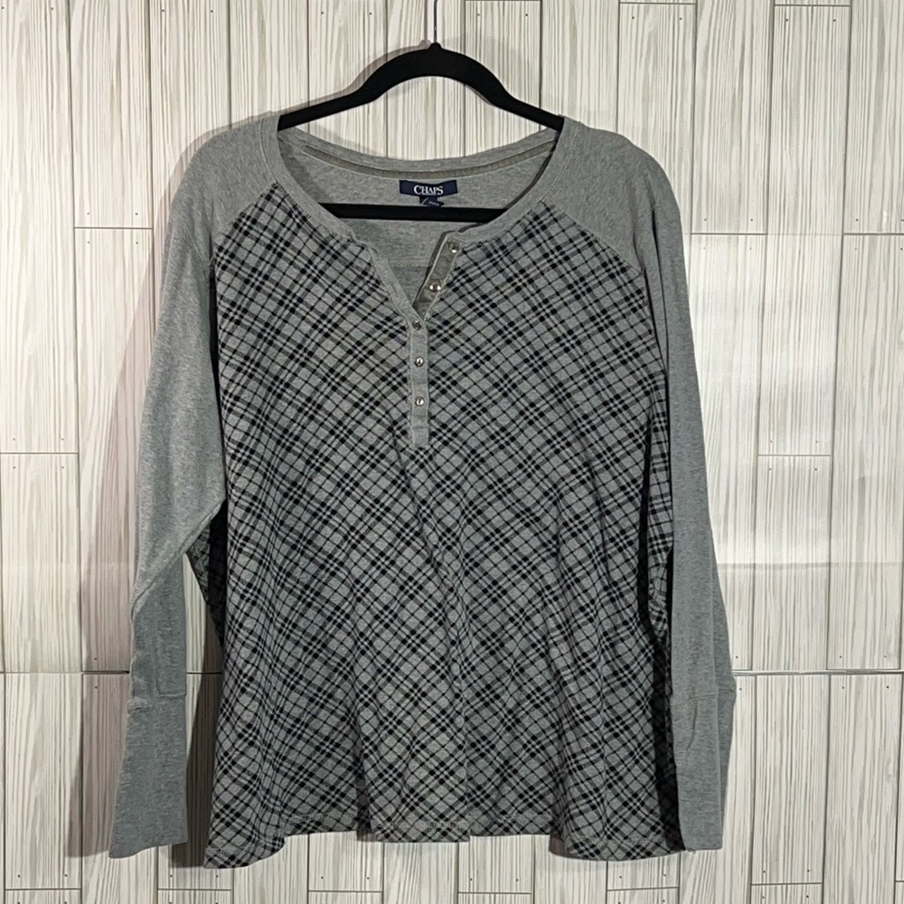 Chaps Plaid Design Long Sleeve Top